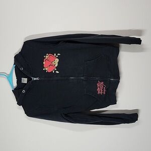 Ed Hardy Full Zip Hooded Sweatshirt Black Womens Small